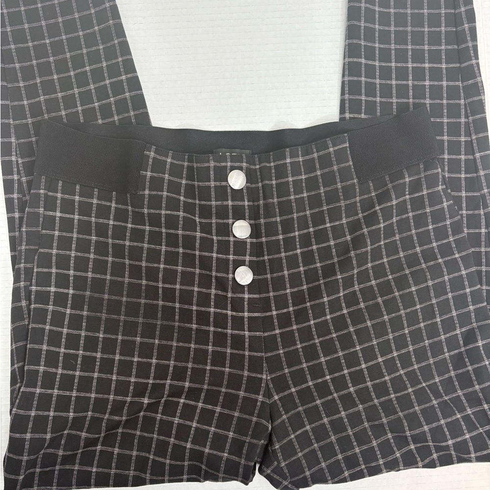 LOFT Black Gray Windowpane Check Pants Large L Stretch Slim